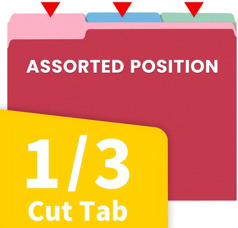 SUNEE File Folders Letter Size 10 Assorted Colors, 100 Pack Folders for Documents 1/3-Cut Tabs, Colored File Folders Office Home School for Documents Files Paper - Image 4